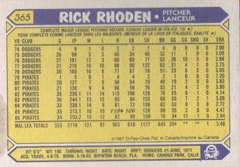 1987 O-Pee-Chee #365 Rick Rhoden Back