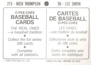 1987 O-Pee-Chee Stickers #56 Lee Smith Back