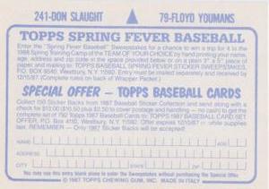 1987 Topps Stickers #79 / 241 Floyd Youmans / Don Slaught Back