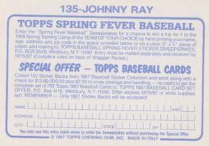 1987 Topps Stickers #135 Johnny Ray Back