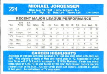 1982 Donruss #224 Mike Jorgensen Back