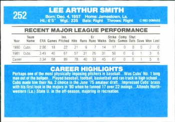 1982 Donruss #252 Lee Smith Back