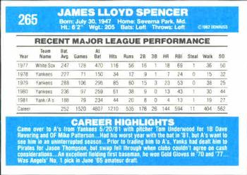 1982 Donruss #265 Jim Spencer Back