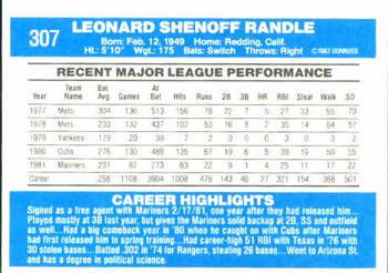 1982 Donruss #307 Lenny Randle Back