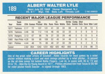 1982 Donruss #189 Sparky Lyle Back