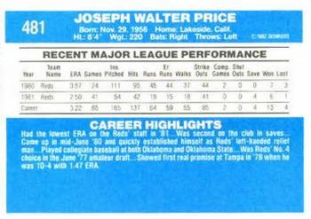 1982 Donruss #481 Joe Price Back