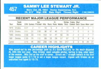 1982 Donruss #457 Sammy Stewart Back