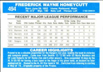 1982 Donruss #494 Rick Honeycutt Back