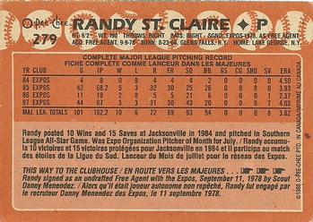 1988 O-Pee-Chee #279 Randy St. Claire Back