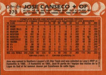 1988 O-Pee-Chee #370 Jose Canseco Back