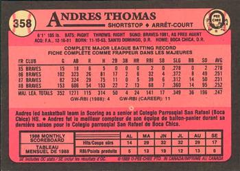 1989 O-Pee-Chee #358 Andres Thomas Back