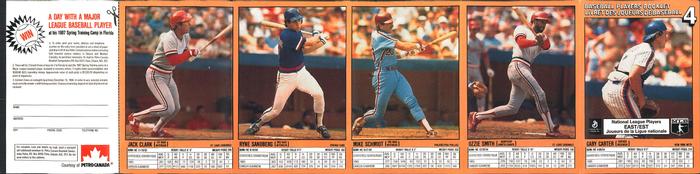 1986 General Mills Booklets #4 Gary Carter / Ozzie Smith / Mike Schmidt / Ryne Sandberg / Jack Clark / Dwight Gooden / Willie McGee / Gary Matthews / George Foster / Lee Smith Front