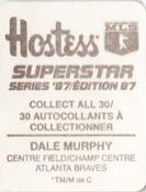 1987 Hostess Superstar Series '87 Stickers #7 Dale Murphy Back