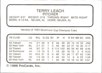 1986 ProCards Tidewater Tides #NNO Terry Leach Back