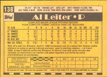1990 O-Pee-Chee #138 Al Leiter Back
