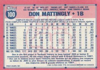 1991 O-Pee-Chee #100 Don Mattingly Back