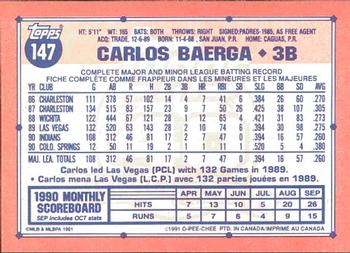 1991 O-Pee-Chee #147 Carlos Baerga Back