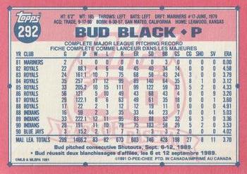 1991 O-Pee-Chee #292 Bud Black Back