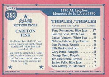 1991 O-Pee-Chee #393 Carlton Fisk Back