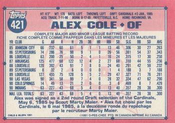 1991 O-Pee-Chee #421 Alex Cole Back