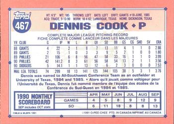 1991 O-Pee-Chee #467 Dennis Cook Back