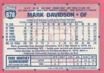 1991 O-Pee-Chee #678 Mark Davidson Back