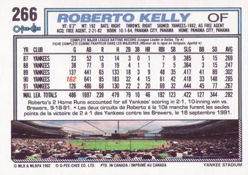 1992 O-Pee-Chee #266 Roberto Kelly Back