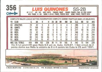1992 O-Pee-Chee #356 Luis Quinones Back