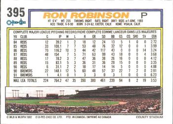 1992 O-Pee-Chee #395 Ron Robinson Back