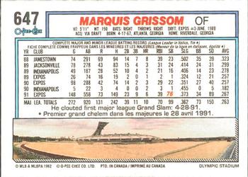 1992 O-Pee-Chee #647 Marquis Grissom Back