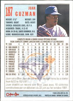 1993 O-Pee-Chee #187 Juan Guzman Back
