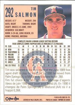 1993 O-Pee-Chee #292 Tim Salmon Back