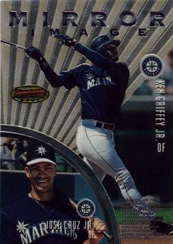 1997 Bowman's Best - Mirror Image #MI5 Ken Griffey Jr. / Jose Cruz Jr. / Barry Bonds / Andruw Jones Front