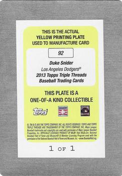 2013 Topps Triple Threads - Printing Plates Yellow #92 Duke Snider Back