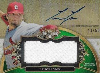 2013 Topps Triple Threads - Unity Relic Autographs Emerald #UAJR-LL3 Lance Lynn Front
