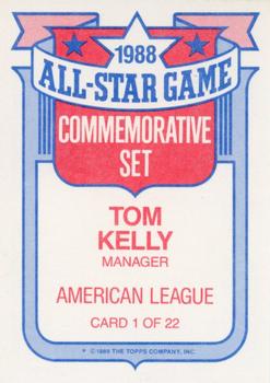 1989 Topps - Glossy All-Stars #1 Tom Kelly Back