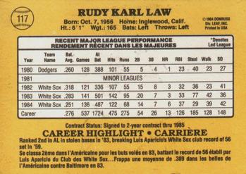 1985 Leaf #117 Rudy Law Back