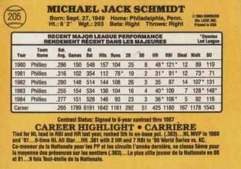 1985 Leaf #205 Mike Schmidt Back