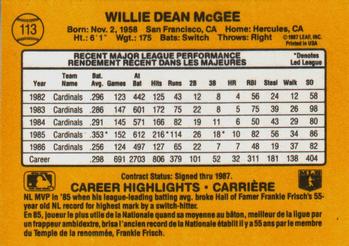 1987 Leaf #113 Willie McGee Back