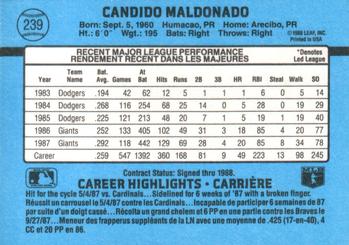 1988 Leaf #239 Candy Maldonado Back