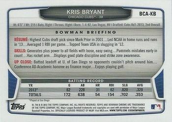 2013 Bowman Draft Picks & Prospects - Chrome Draft Pick Autographs #BCA-KB Kris Bryant Back
