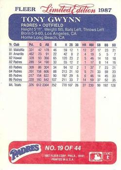 1987 Fleer Limited Edition #19 Tony Gwynn Back