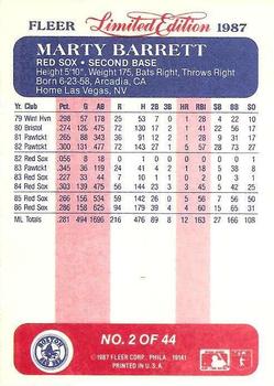 1987 Fleer Limited Edition #2 Marty Barrett Back