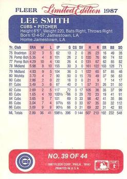 1987 Fleer Limited Edition #39 Lee Smith Back
