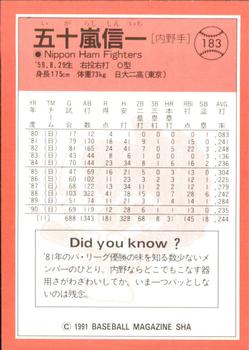 1991 BBM #183 Shinichi Igarashi Back