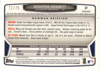 2013 Bowman Draft Picks & Prospects - Chrome Green Refractors #27 Scooter Gennett Back