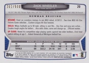 2013 Bowman Draft Picks & Prospects - Blue #20 Zack Wheeler Back