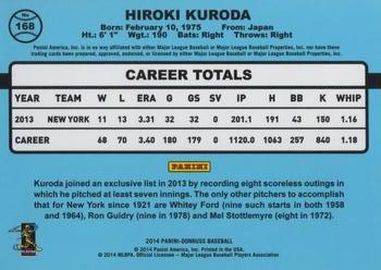 2014 Donruss #168 Hiroki Kuroda Back