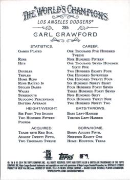 2014 Topps Allen & Ginter #285 Carl Crawford Back