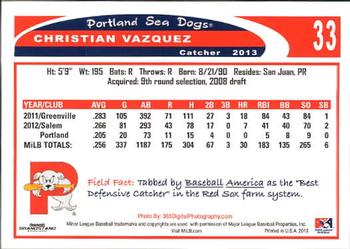 2013 Grandstand Portland Sea Dogs #NNO Christian Vazquez Back